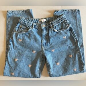 Women's Blue Straight Leg Jeans with Heart Accents